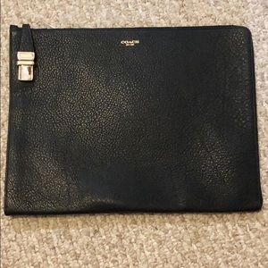 Coach Portfolio Case black pebbled leather NEW